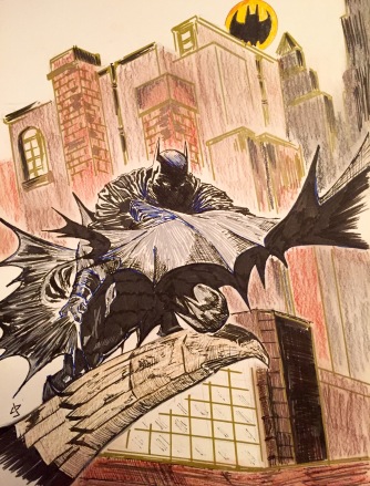Batman with pen, markers and charcoal sticks - an Ode to an old DougMoench cover art