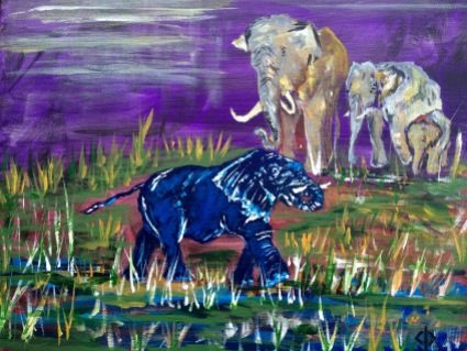 11x14 Acrylic Painting "The Blue Elephant in the Room"