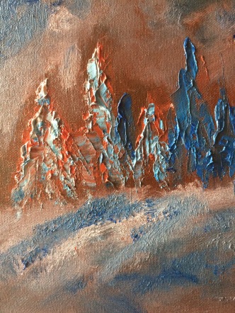 Experimenting with palette knives and dropping gobs of paint onto the canvas.